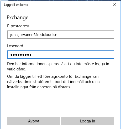 Windows 10 och rCloud Office Mail - steg 5