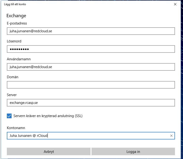 Windows 10 och rCloud Office Mail - steg 8